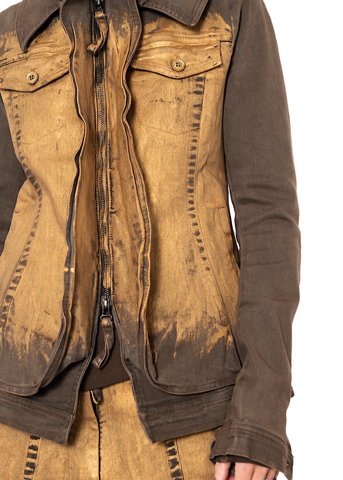 HAND-PAINTED GOLD STRETCH DENIM JACKET