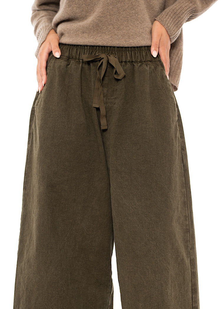GARMENT-DYED COTTON-LINEN WIDE TROUSER
