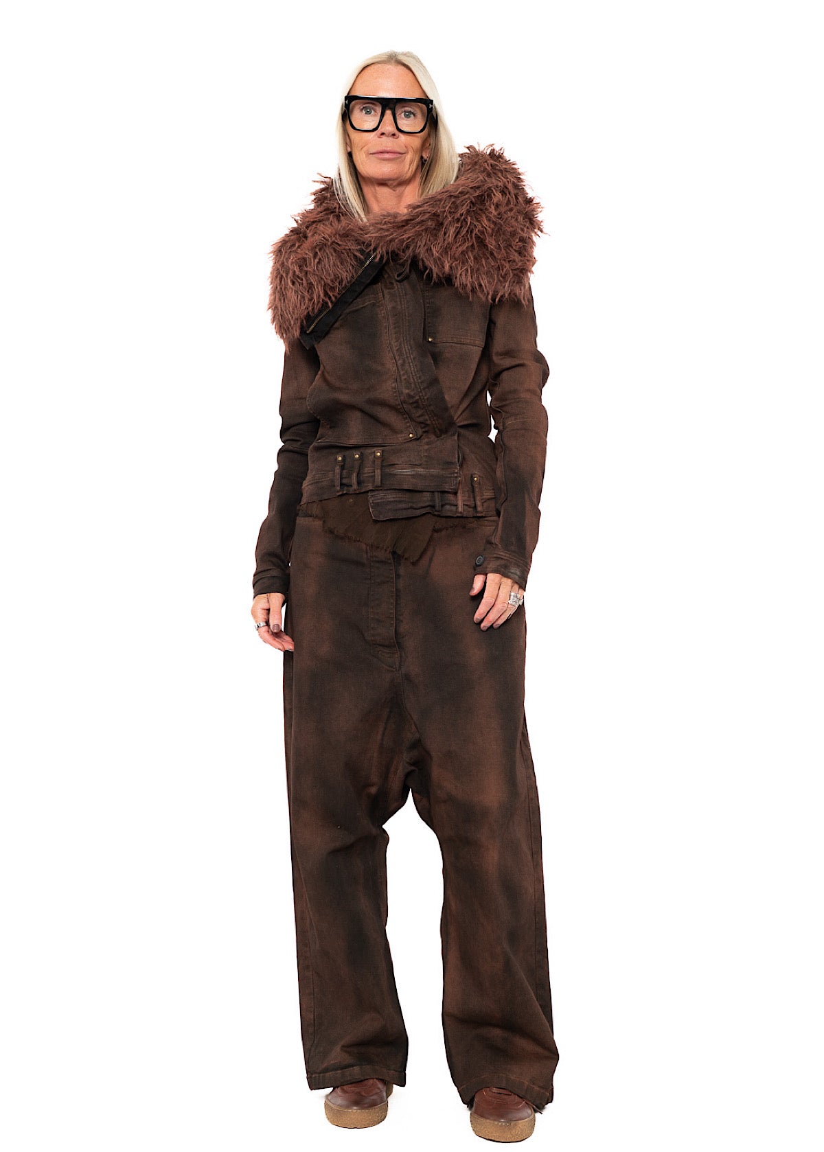 FITTED FAUX FUR-TRIM DENIM JACKET