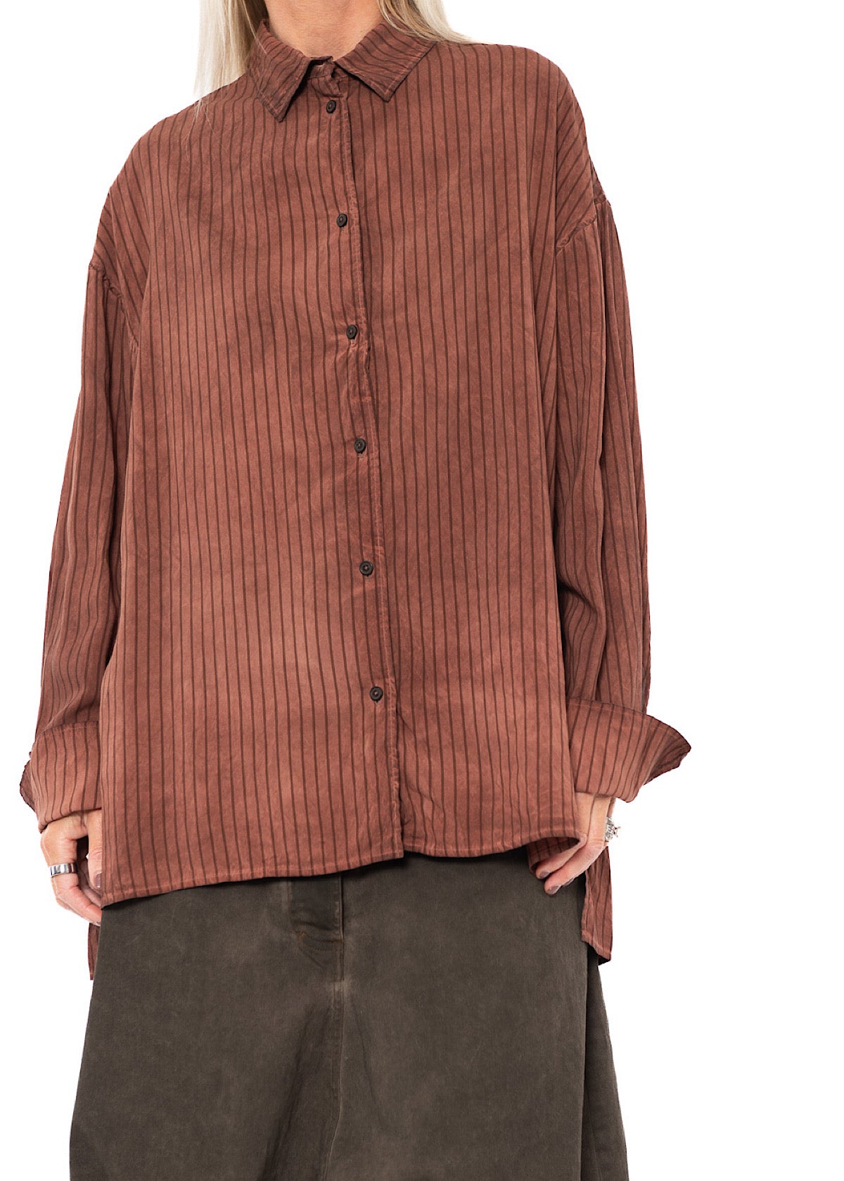 GARMENT-DYED SILK STRIPE SHIRT