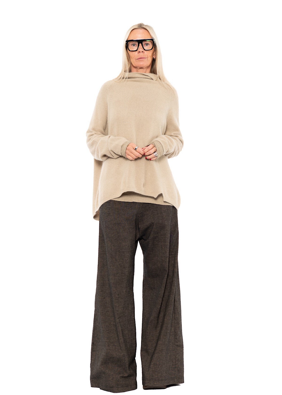 STRETCH FLARED WIDE-LEG TROUSER