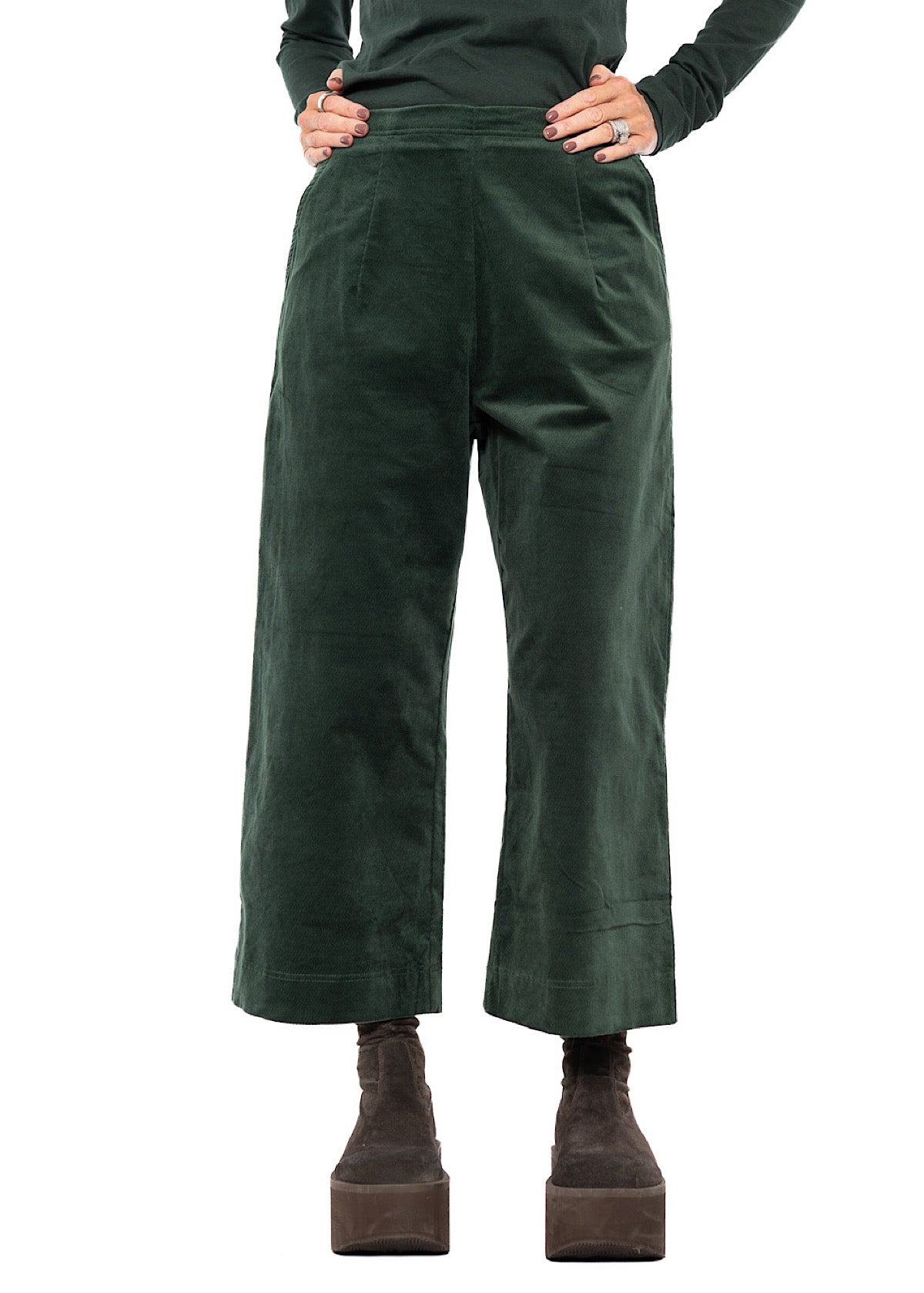 STRETCH-VELVET WIDE LEG TROUSER