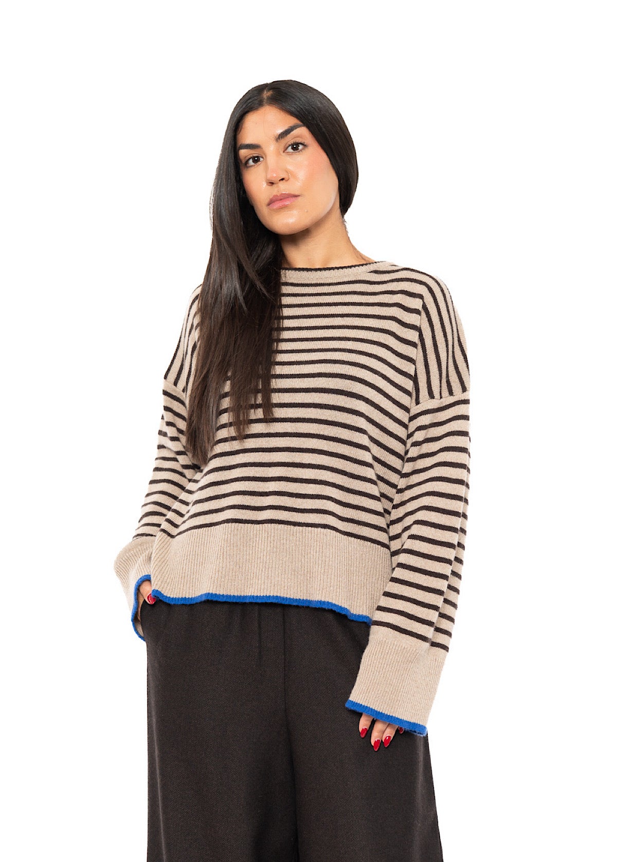STRIPED CASHMERE-MIX PULLOVER