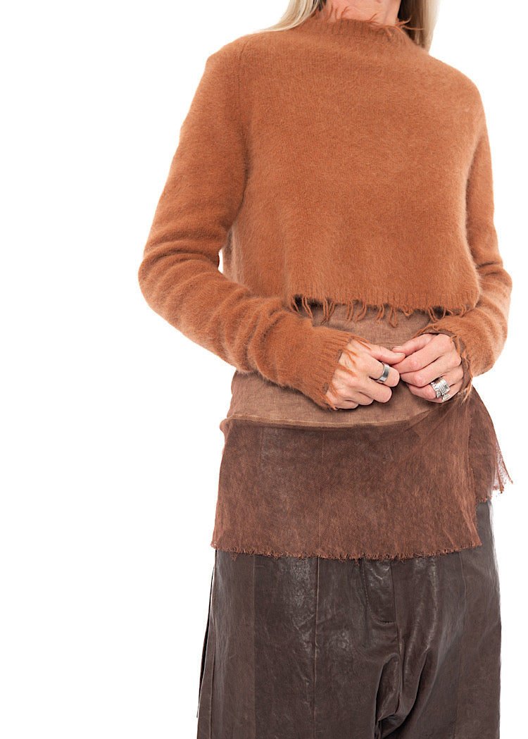 CROPPED FOX WOOL SILK PULLOVER