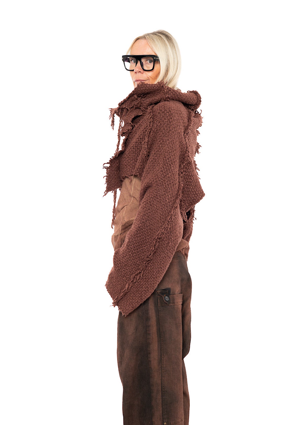 CROPPED TEXTURED SILK KNIT PULLOVER