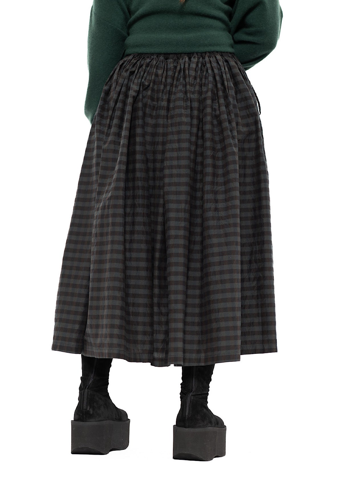 CHECKED COTTON-SILK SKIRT