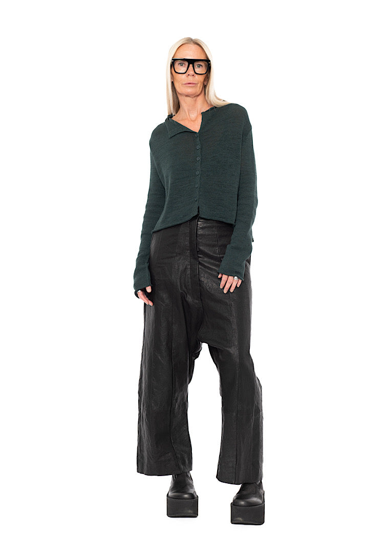 CROPPED LINEN-BLEND KNITTED CARDIGAN