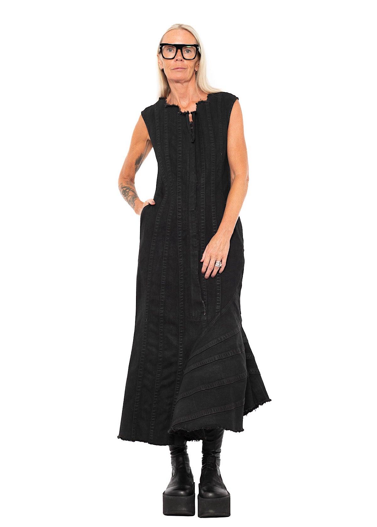 FISHTAIL STRETCH DENIM DRESS