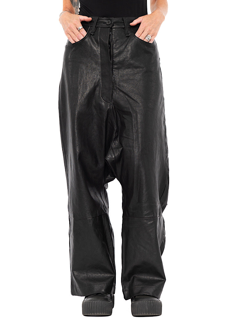 LEATHER DROP-CROTCH TROUSER