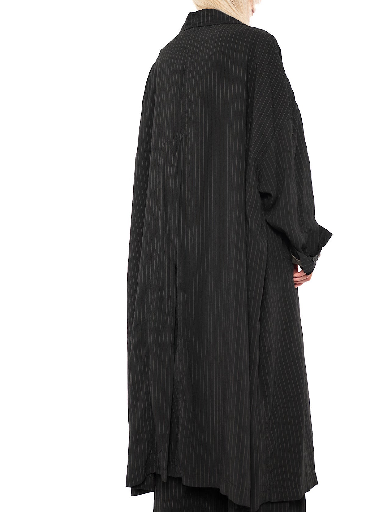 OVERSIZED PINSTRIPE DRAPED COAT