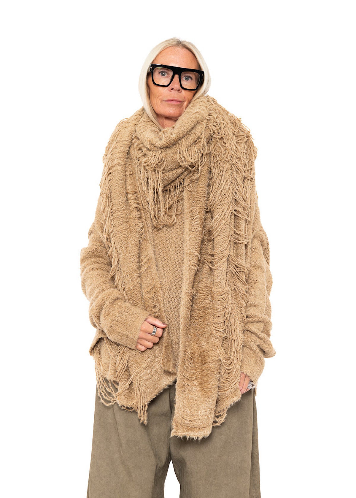 LADDERED SILK KNIT SCARF