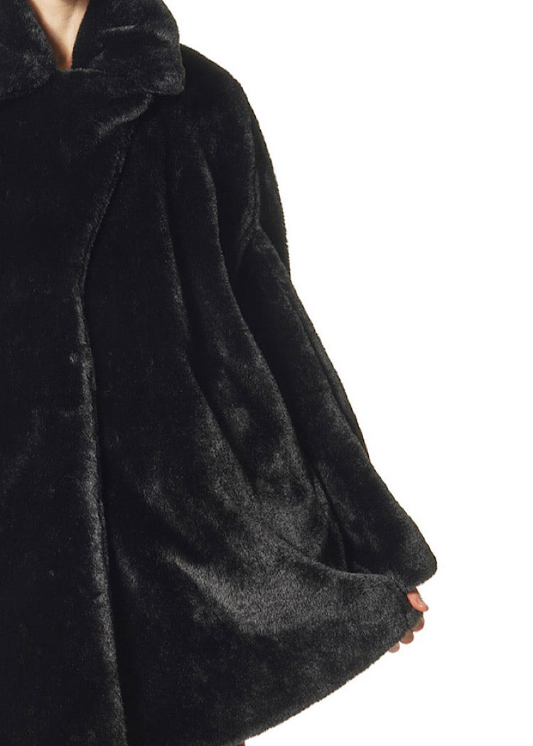 FAUX FUR COCOON JACKET *LAVA* (Shown in BLACK)