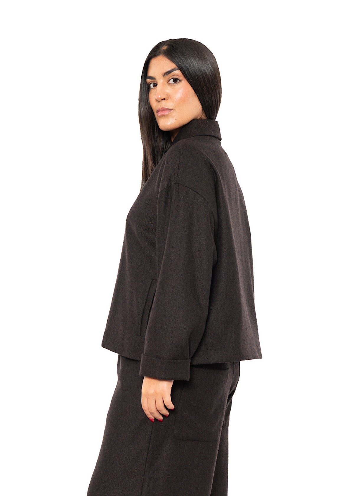 BOXY HERRINGBONE WOOL BLEND FLORA JACKET