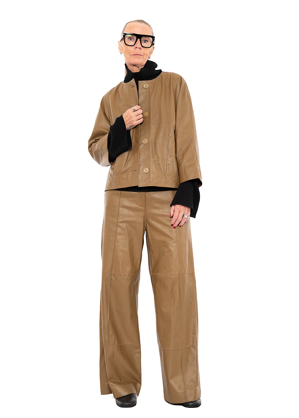SIGNATURE WIDE LEG LEATHER TROUSER