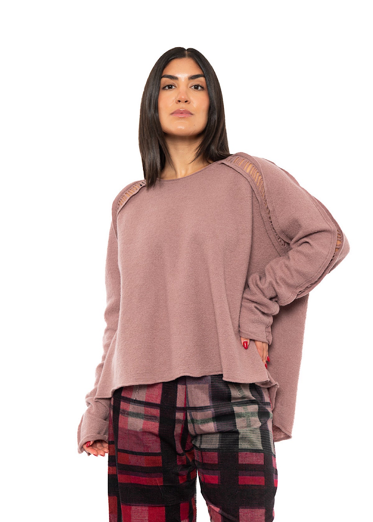 BOILED WOOL LADDER STITCH PULLOVER