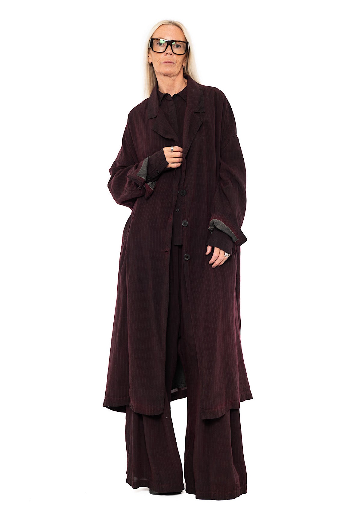 OVERSIZED PINSTRIPE DRAPED COAT