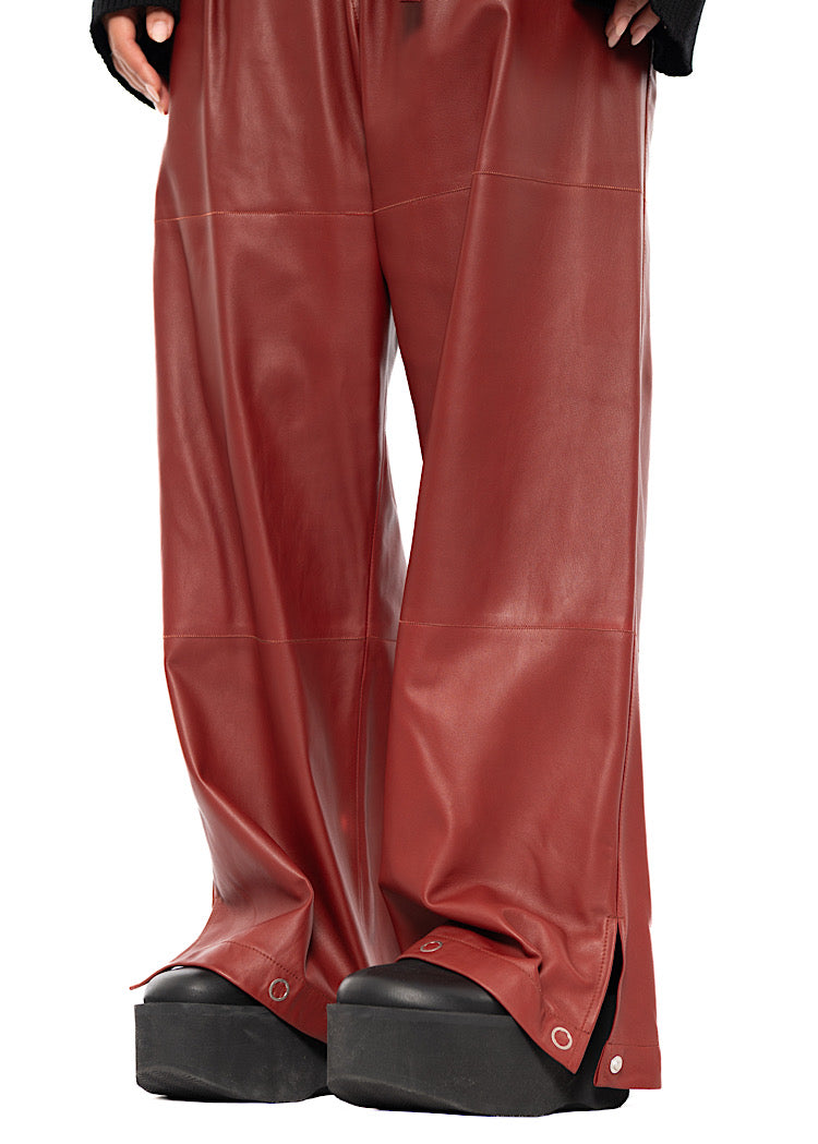 RELAXED WIDE LEG LEATHER TROUSER