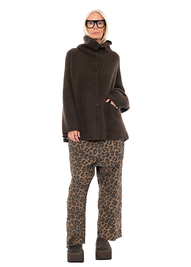MERINO RACCOON FUNNEL NECK CARDIGAN