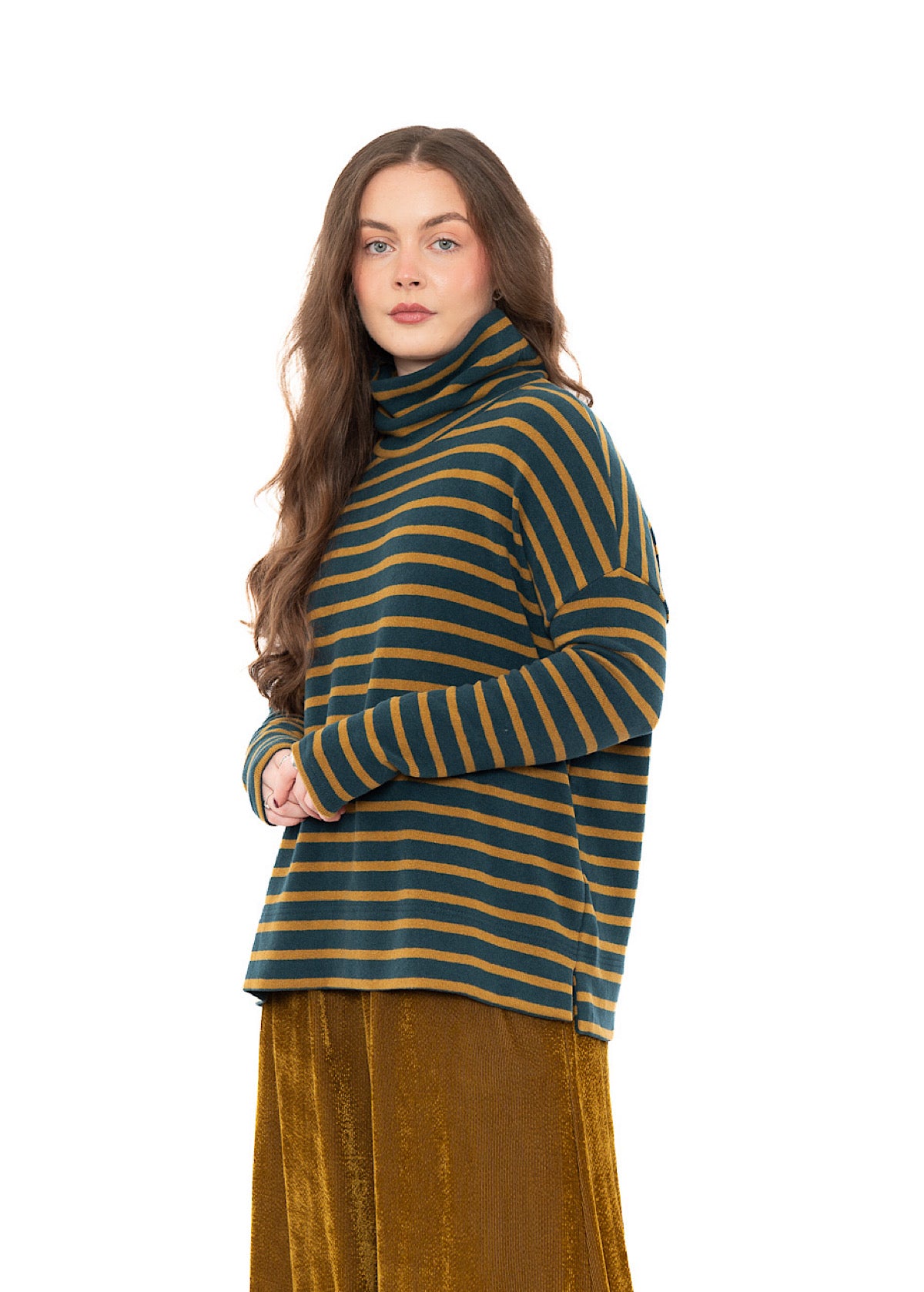 STRIPED COTTON-FLEECE JADE PULLOVER