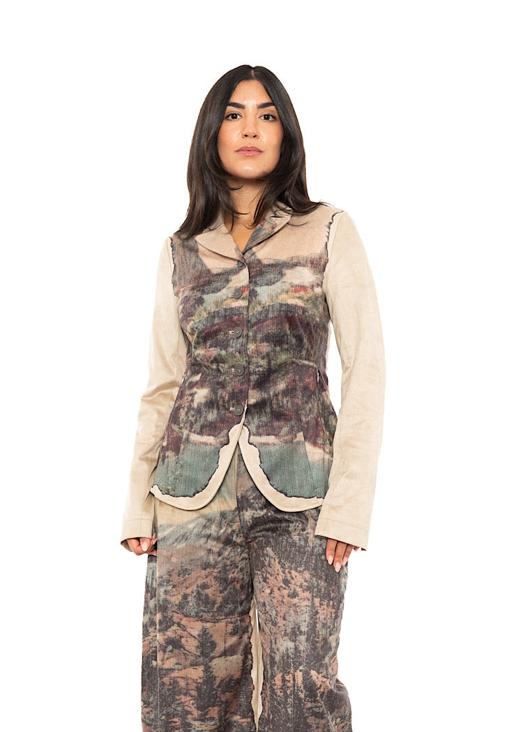 LANDSCAPE PRINT FAUX SUEDE JACKET