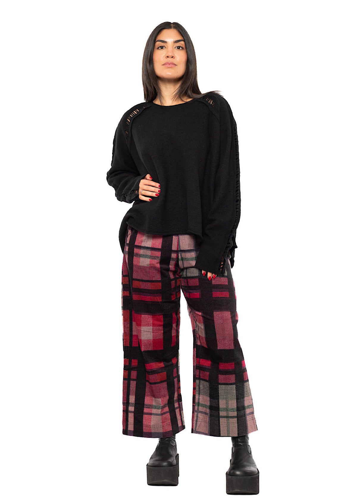 BOILED WOOL LADDER STITCH PULLOVER