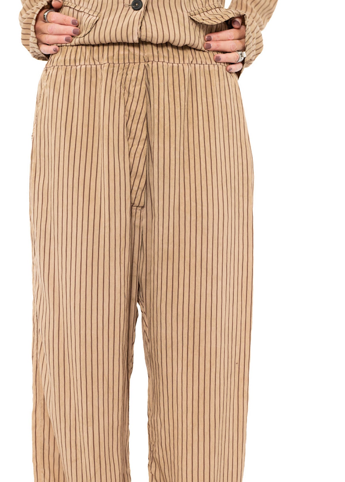 GARMENT-DYED SILK STRIPE TROUSER