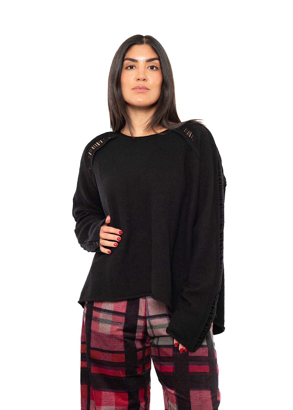 BOILED WOOL LADDER STITCH PULLOVER