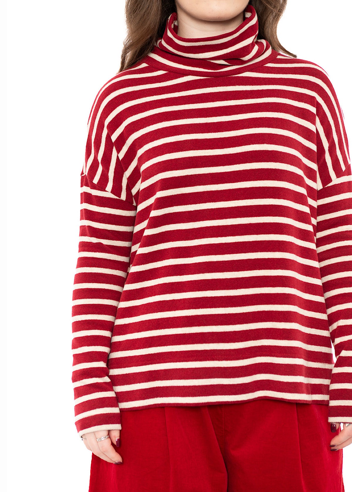 STRIPED COTTON-FLEECE JADE PULLOVER