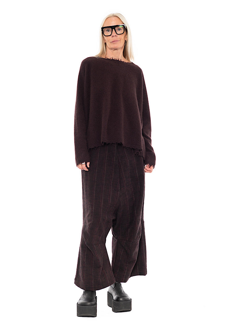 DISTRESSED MERINO RACCOON PULLOVER