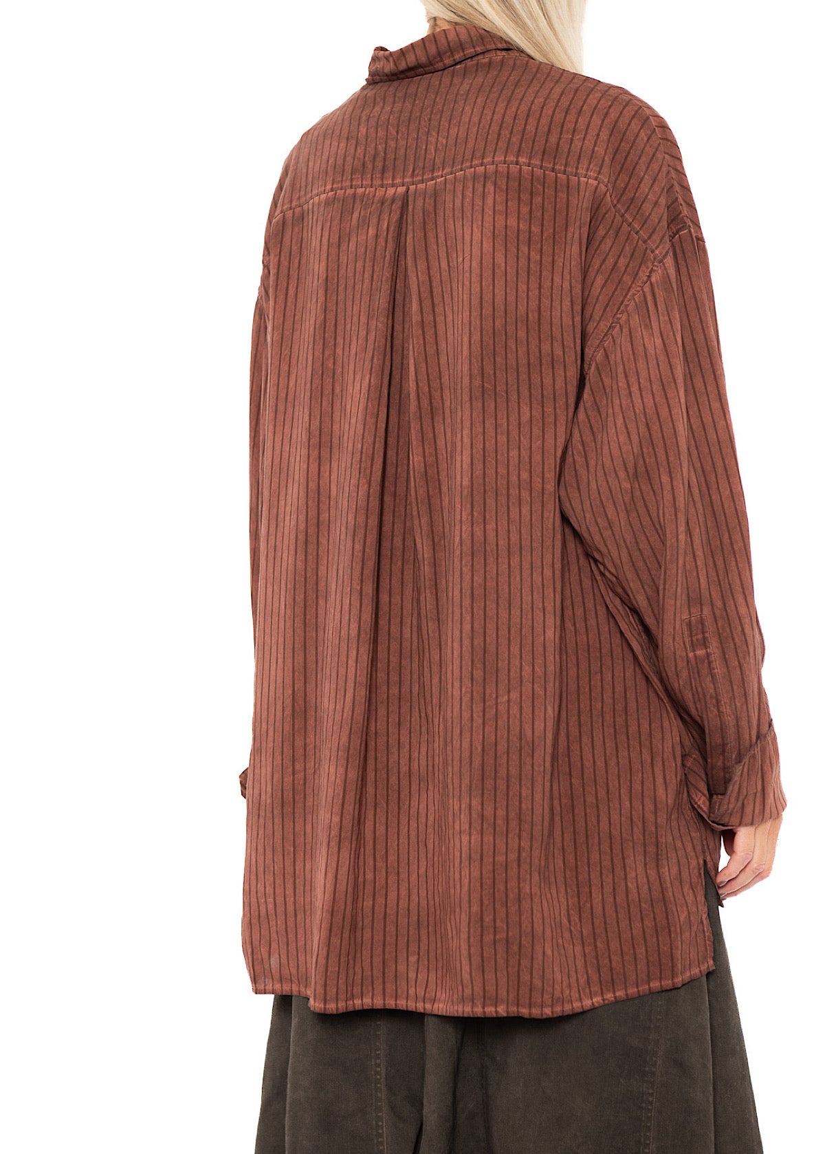 GARMENT-DYED SILK STRIPE SHIRT