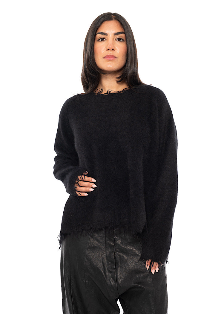 FRAYED FOX WOOL SILK PULLOVER