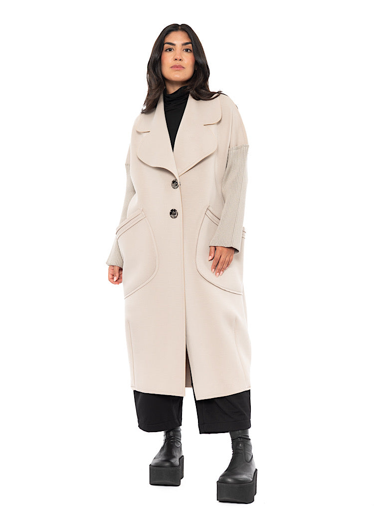 LONGLINE RIBBED SLEEVE COAT