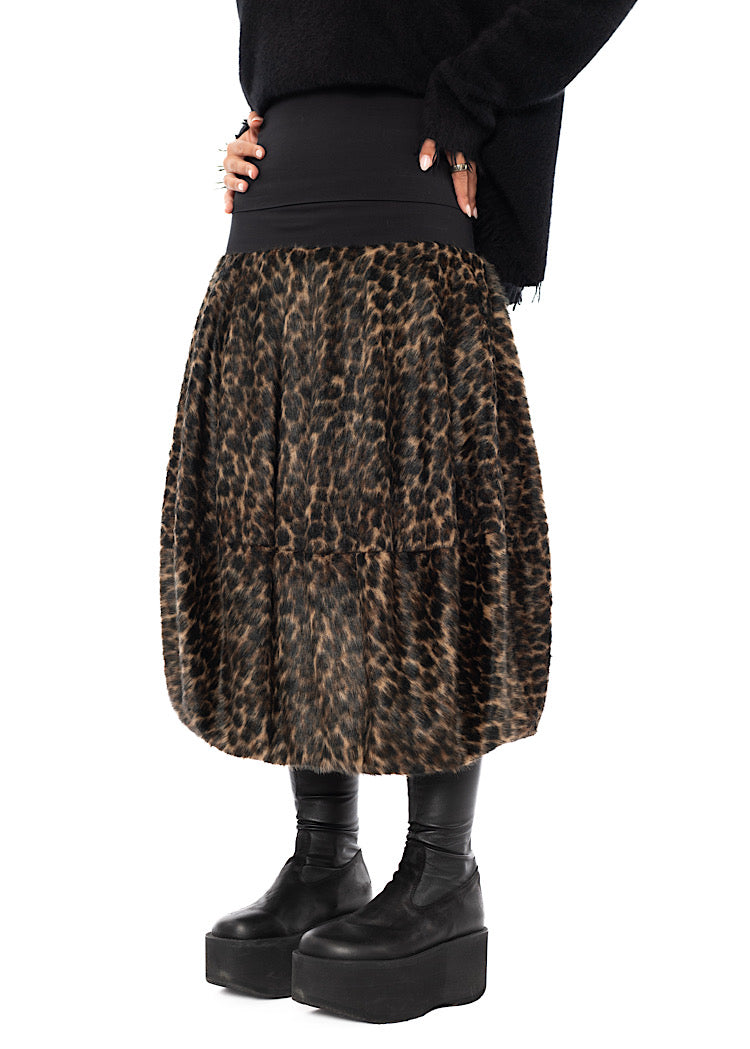 FAUX FUR LEOPARD BALLOON SKIRT