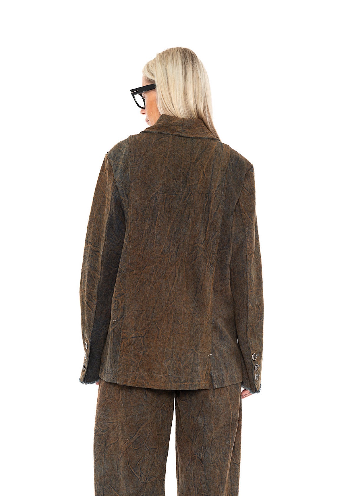 STONE-WASHED DENIM TWO-BUTTON BLAZER