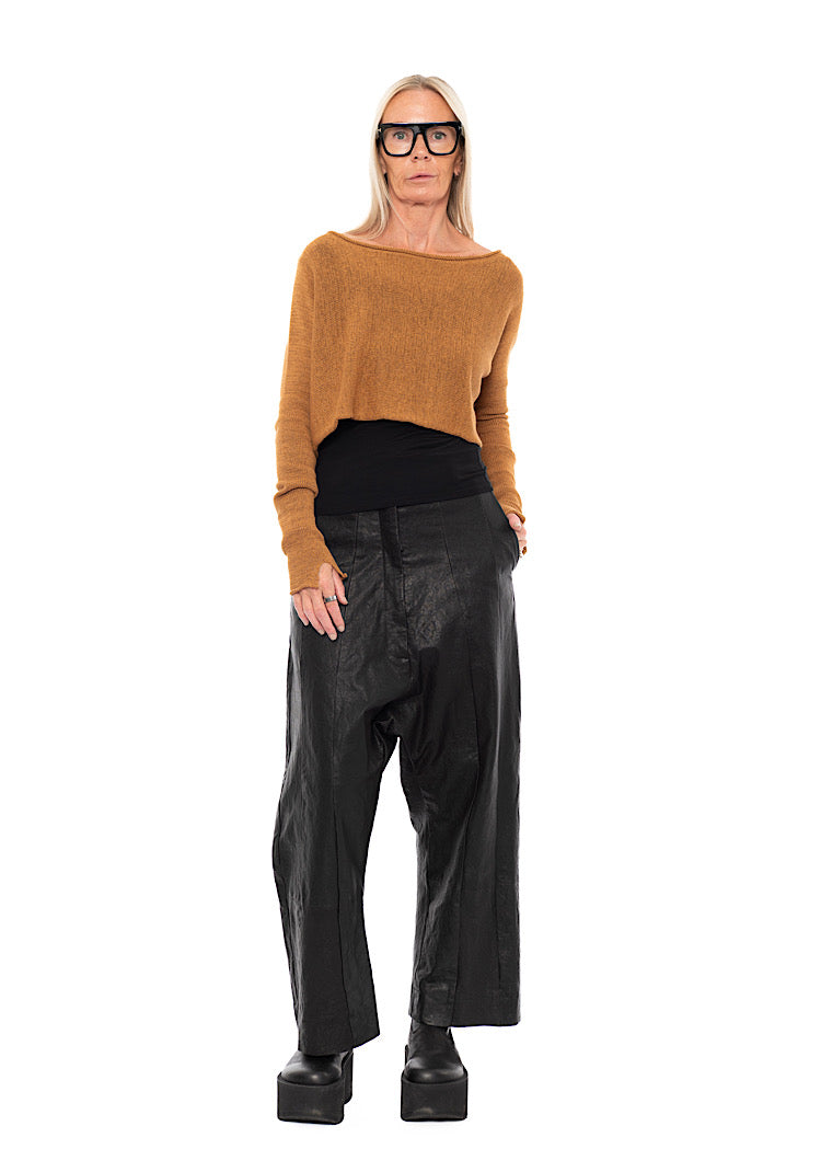 CROPPED LINEN-BLEND KNITTED PULLOVER
