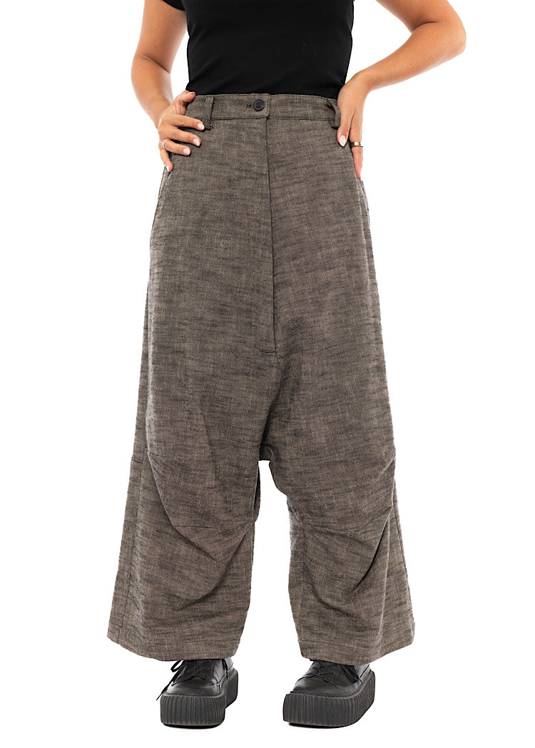 PINSTRIPE DROP CROTCH WOOL TROUSER