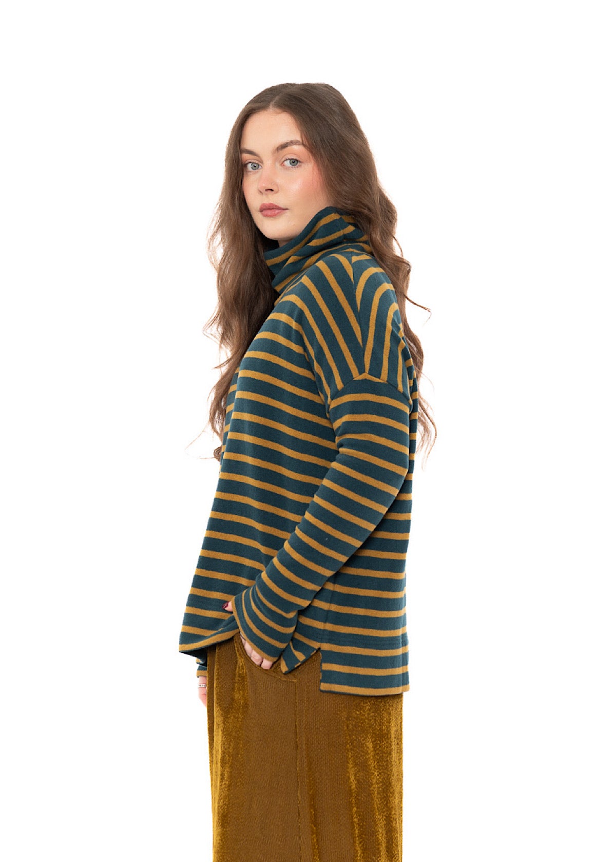 STRIPED COTTON-FLEECE JADE PULLOVER