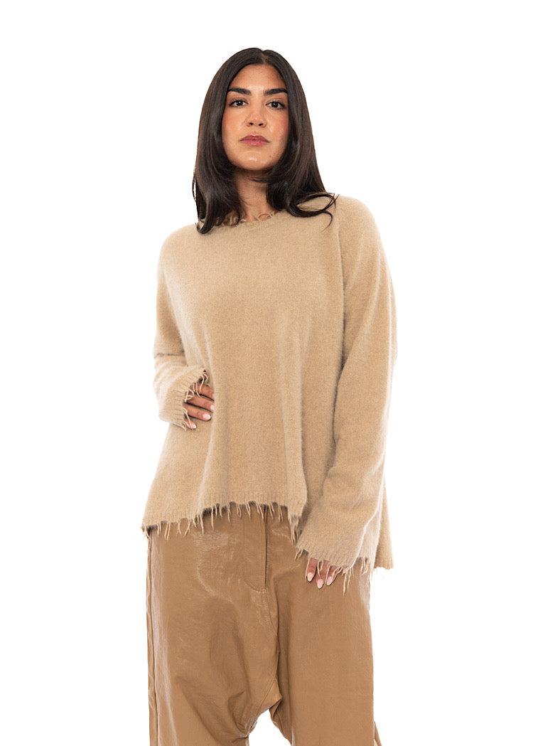 FRAYED FOX WOOL SILK PULLOVER