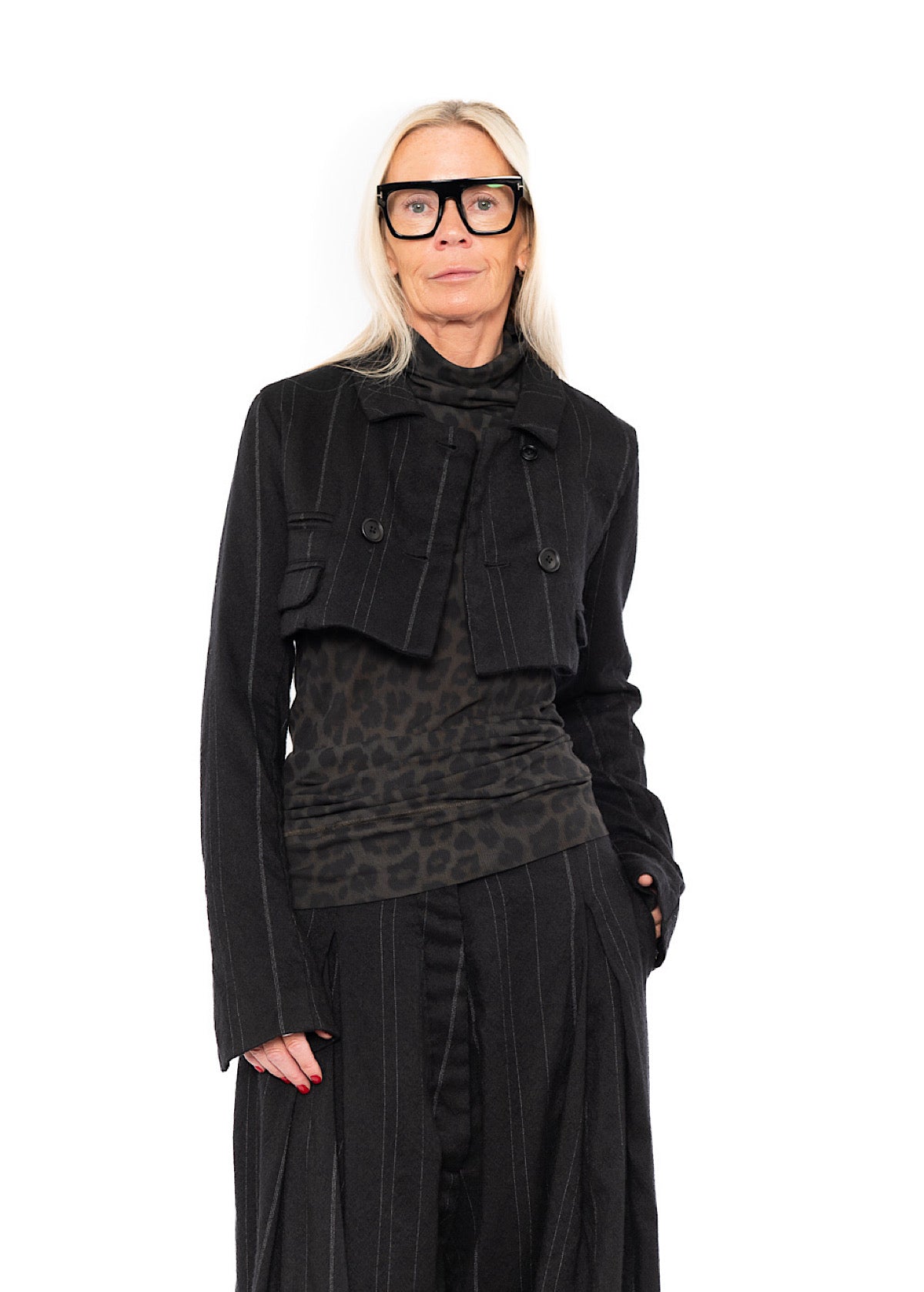 CROPPED PINSTRIPE WOOL JACKET