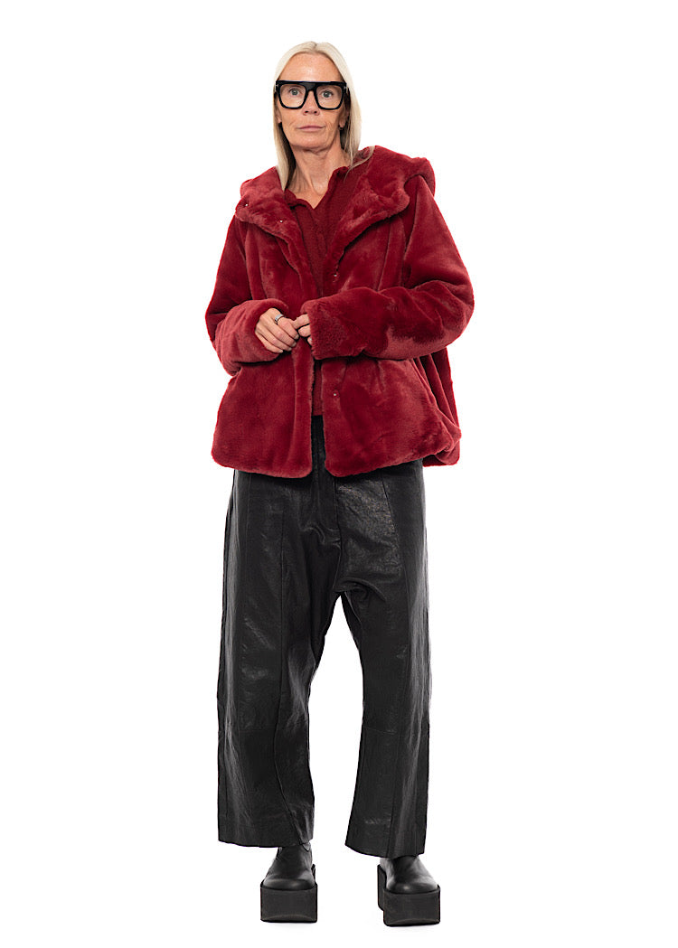 CROPPED HOODED FAUX FUR JACKET