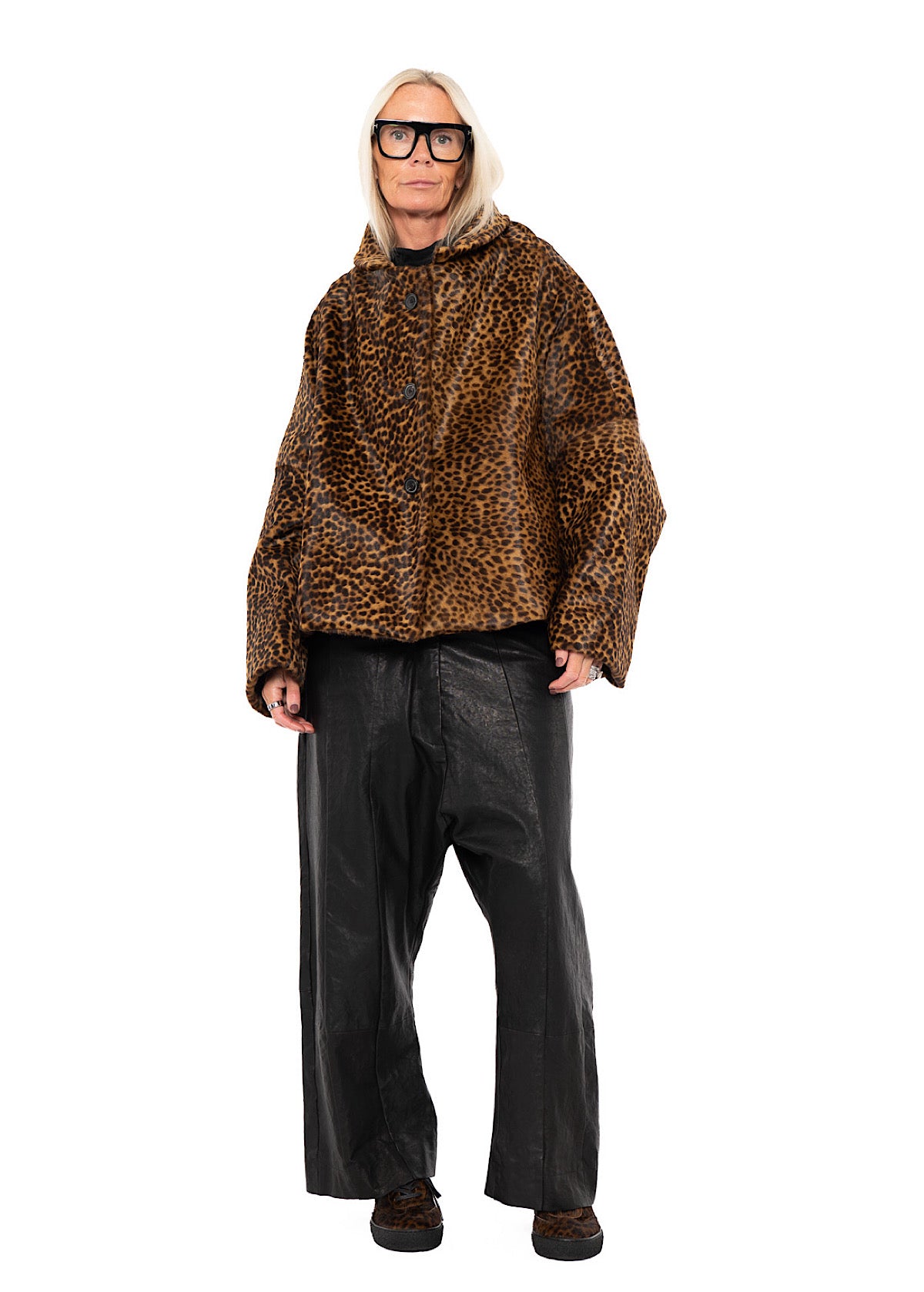 LEOPARD LEATHER COCOON JACKET