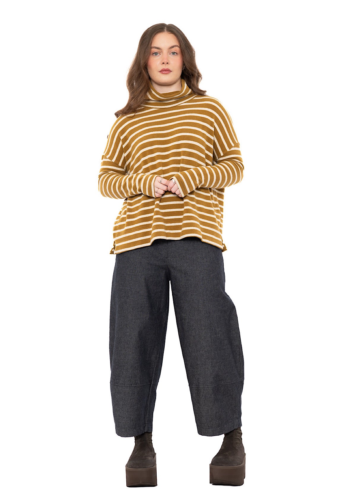 STRIPED COTTON-FLEECE JADE PULLOVER