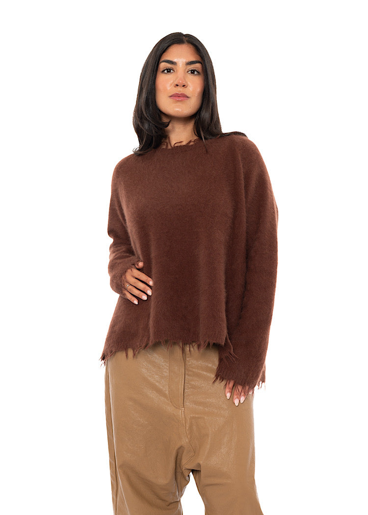 FRAYED FOX WOOL SILK PULLOVER
