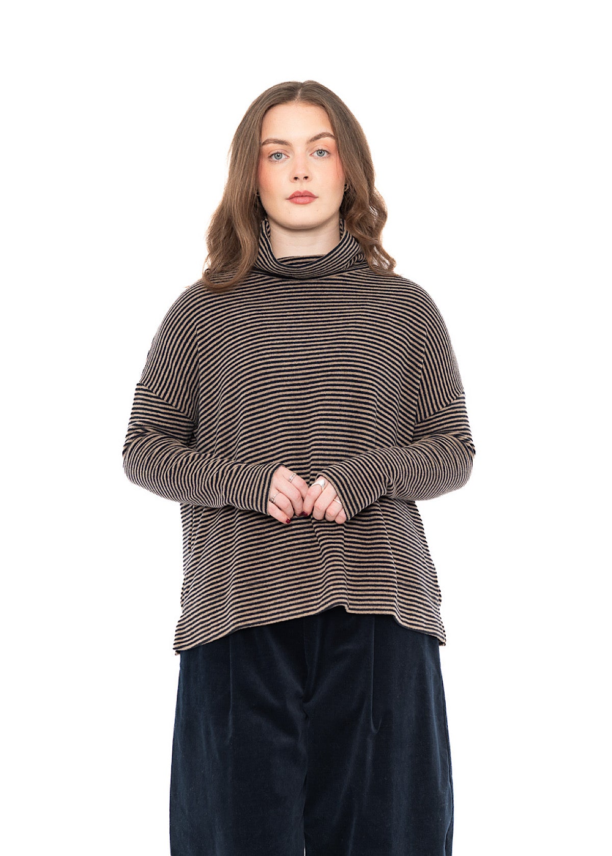 STRIPED COTTON-FLEECE JADE PULLOVER