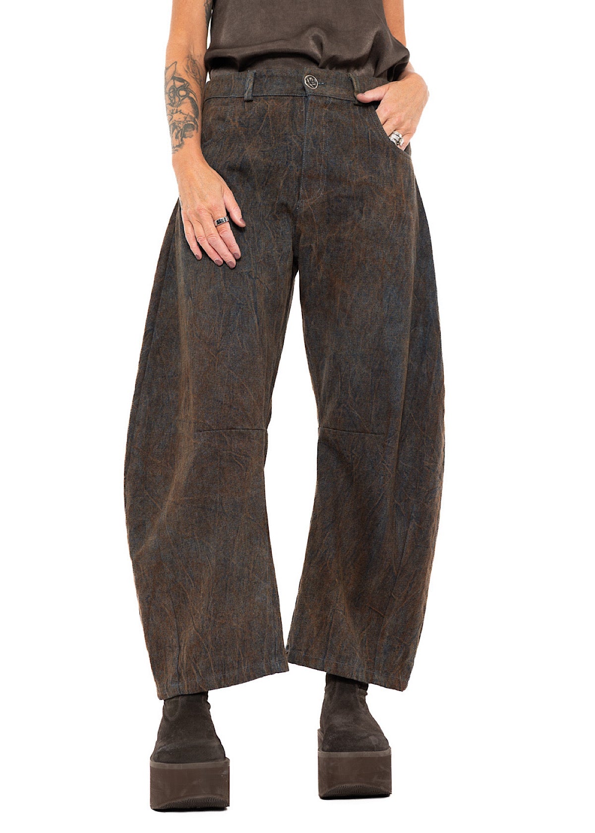 STONE-WASHED DENIM BALLOON TROUSERS