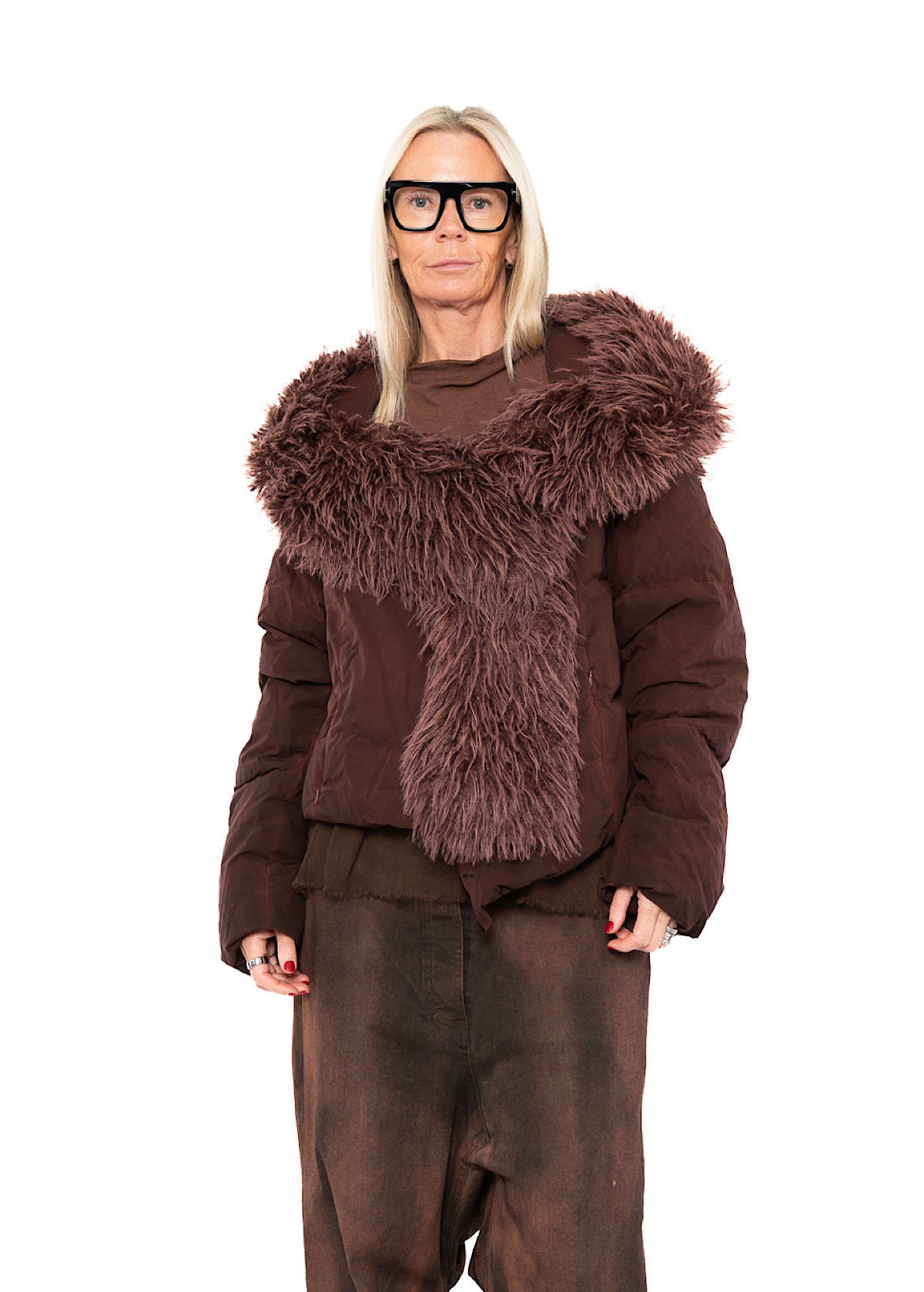ASYMMETRIC FAUX FUR TRIM PUFFER JACKET