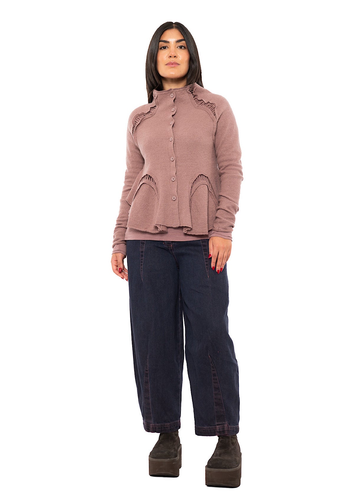 CROPPED BOILED WOOL CARDIGAN