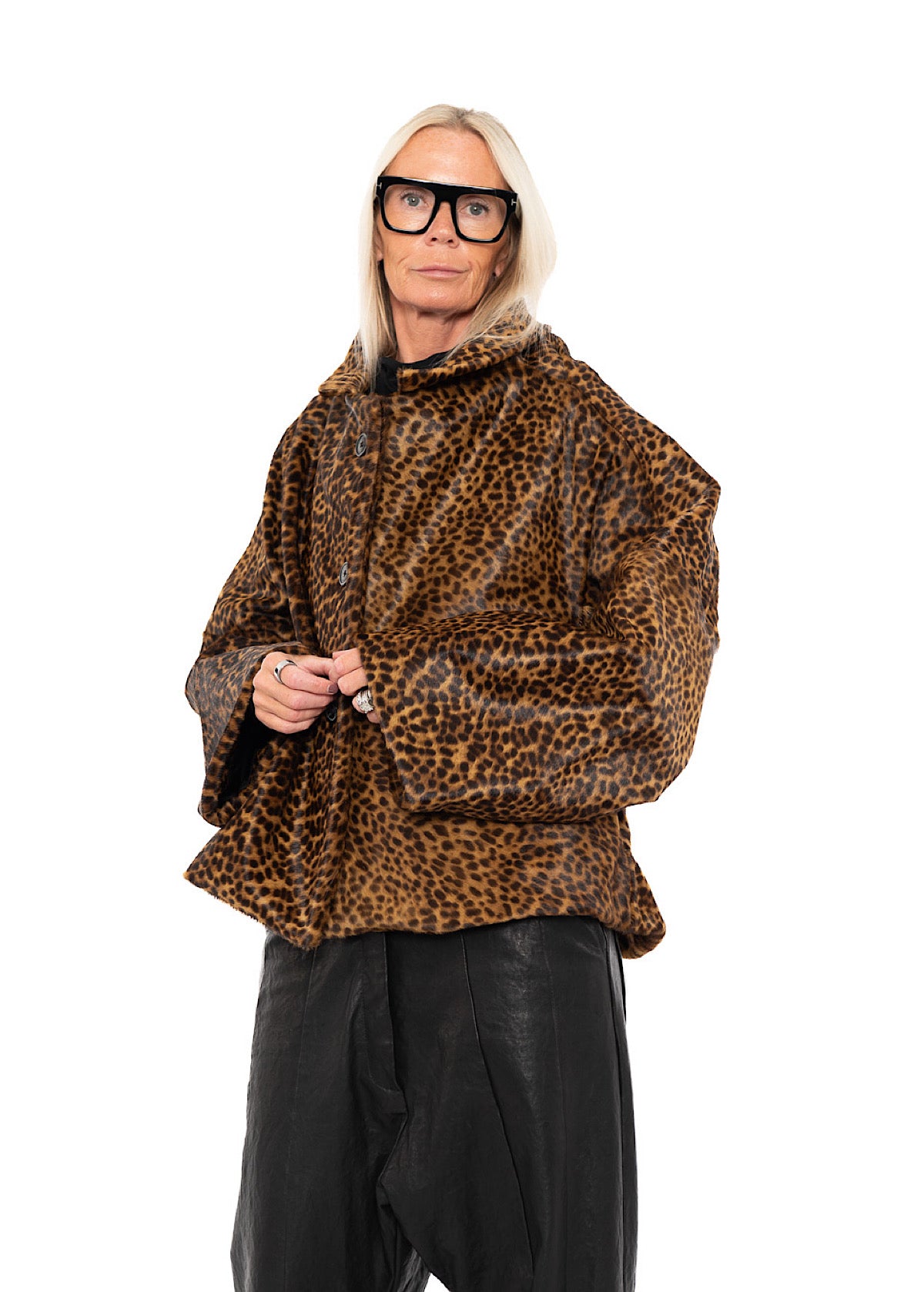 LEOPARD LEATHER COCOON JACKET