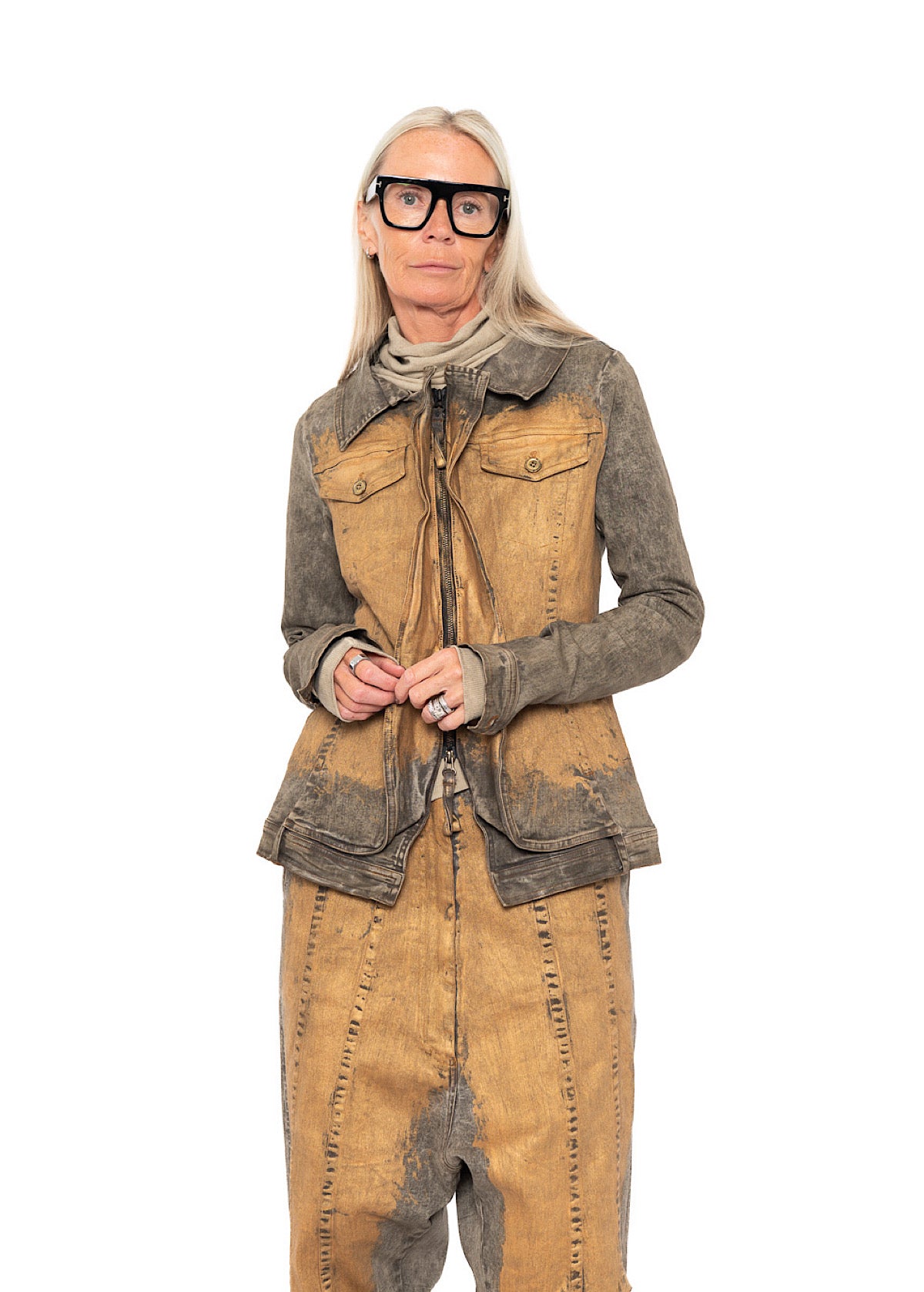 HAND-PAINTED GOLD STRETCH DENIM JACKET