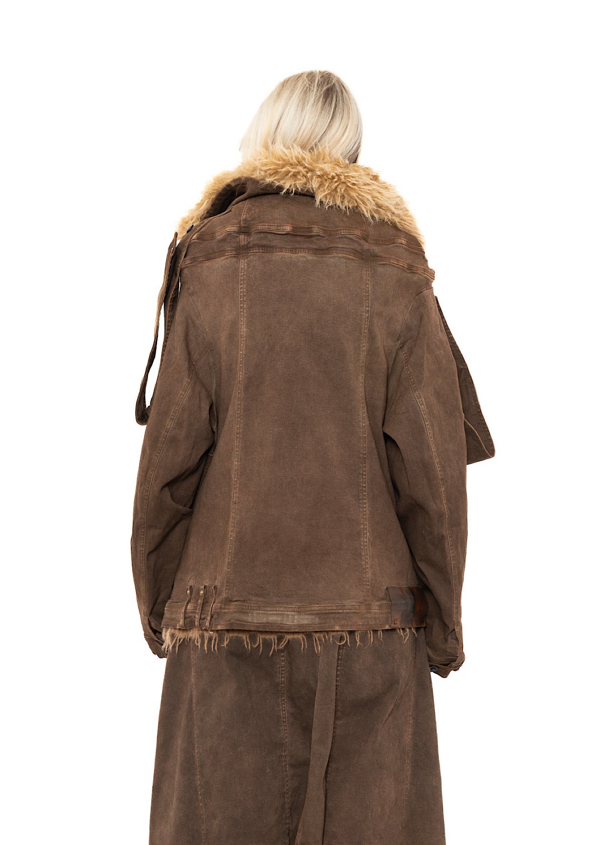 OVERSIZED FAUX FUR-TRIM DENIM JACKET